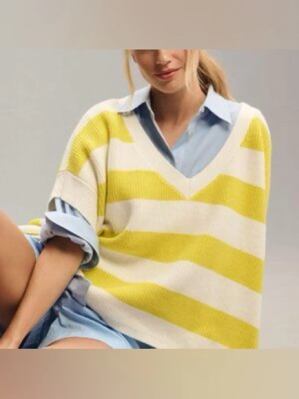 Maeve by Anthropologie oversized Striped V-Neck Sweater size XXS
